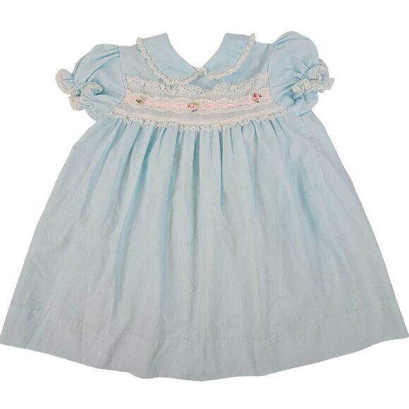 Vtg JC Penney Dress Baby Blue Girls 24M Toddle Time Dainty Pretty Formal Lace - Picture 1 of 16
